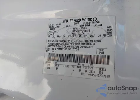 2008 Ford Ranger Xl/Xlt z USA, uszkodzony, nr VIN 1FTYR10D58PB16704